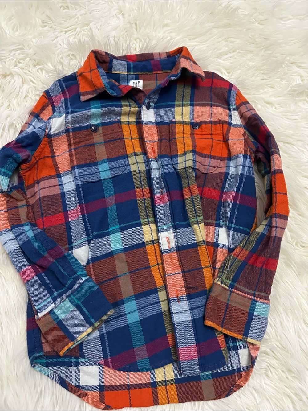 GAP Kids Plaid Button-Down Shirt in Blue, Orange, Red